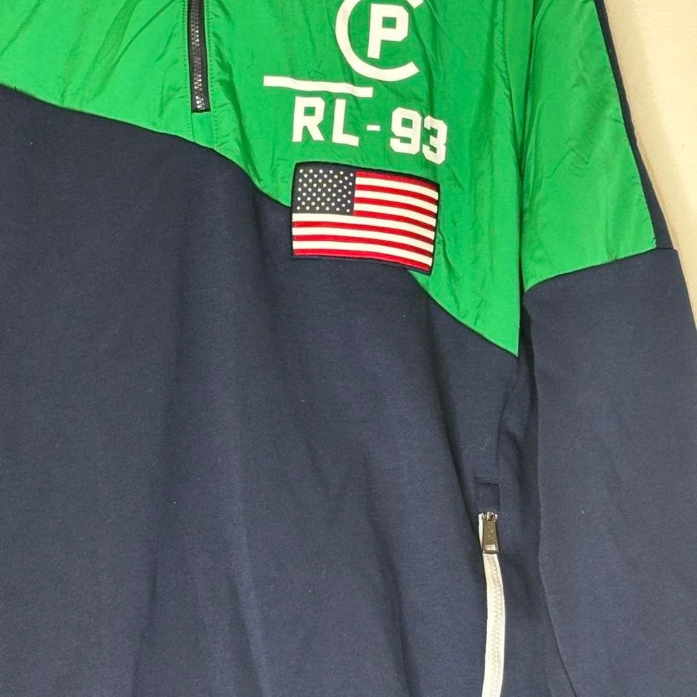 Polo Ralph Lauren Performance RL-93 Colorblock Hoodie Mens M Navy Green USA